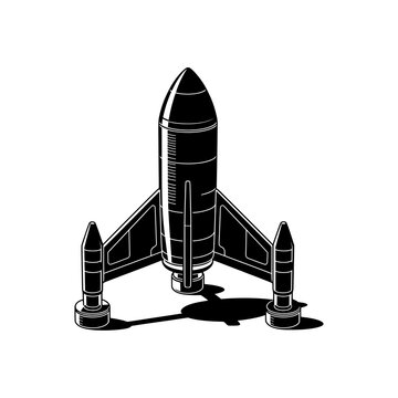 Space rocket on launchpad with three fins, vector illustration.