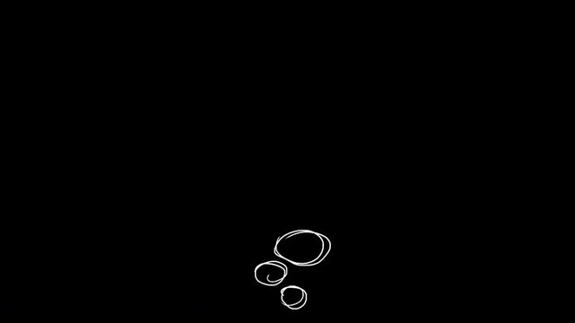 Thought bubble self drawing cloud with space for text outlined several times, 2d animation white line drawing on black background, Motion graphic video