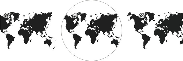 Obraz premium Planet icons featuring world globe, Earth symbols, travel, geography, international communication, and global project vector illustrations.