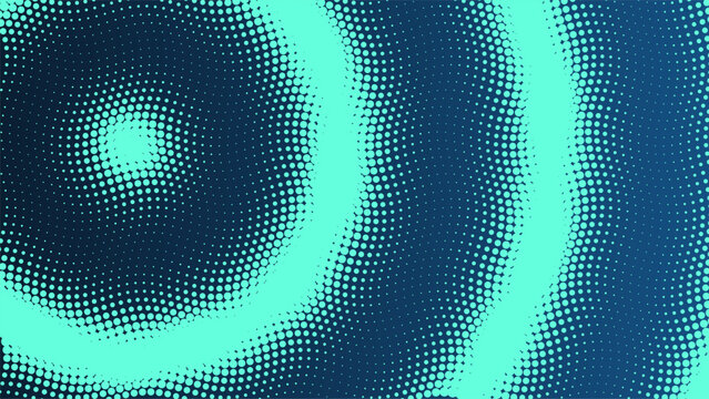 Abstract halftone pattern with concentric circles in blue and light green