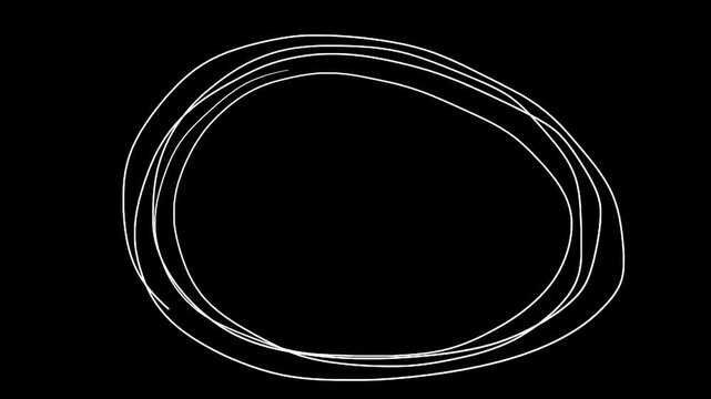Self drawing ellipse frame continuous line drawing 2d animation round shape several outlines white lines on black background, Motion graphic video, Highlight round marking