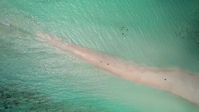 Stunning drone zenith view remote sandbar, featuring clear water, anchored boats, and a relaxing tropical island atmosphere, cayo de Agua Venezuela