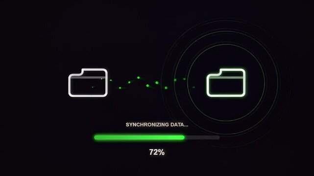 Digital data synchronization progress bar with folder icons