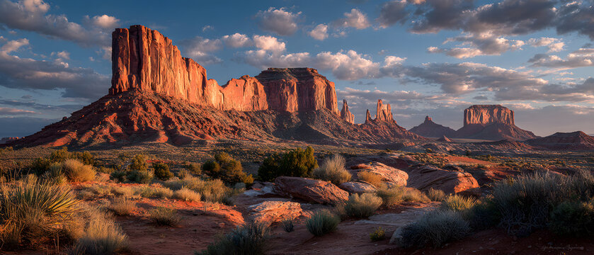 Monument Valley Utah Sunset Panorama  Dramatic Red Rock Landscape Photography