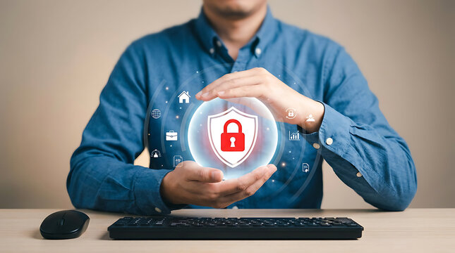 Digital Security Shield Protecting Personal Data and Online Privacy Concept