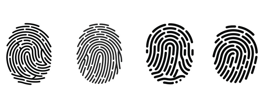 Fingerprint lock icons featuring secure security logo symbols, biometric authentication, access control, and modern vector illustration design elements.