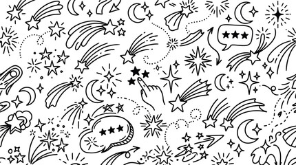Celestial night sky seamless pattern with hand-drawn stars moons and comets astronomy celestial seamless background illustration astrology nighttime constellation © tecna