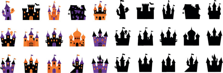 Fototapeta premium Halloween castle clip art and silhouettes