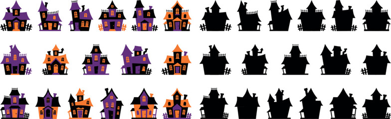 Fototapeta premium Halloween haunted houses collection spooky vector illustration set