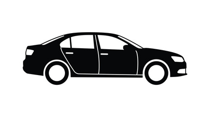 Fototapeta premium Black Sedan Car Silhouette Icon on White Background