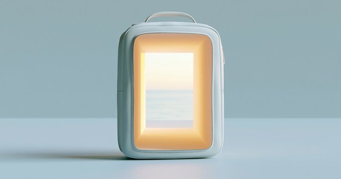 Minimalist suitcase with glowing window