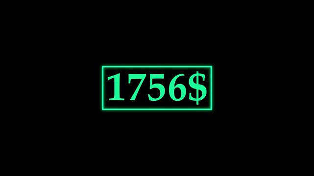 0 to 3500 us dollar counting icon.Abstract glowing usd dollar count,dollar countdown,currency counting,money concept icon animation.