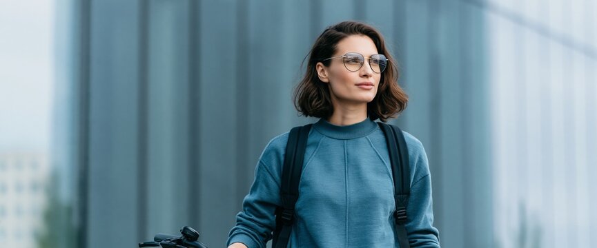 Young woman with bicycle in urban setting