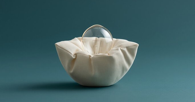 Light bulb resting on soft fabric cushion