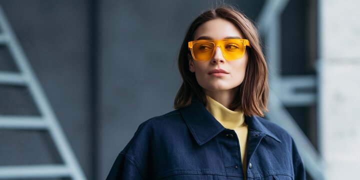 Young woman wearing yellow sunglasses outdoors