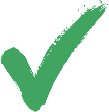 Green check mark symbol isolated on transparent background hand painted brush stroke design art.