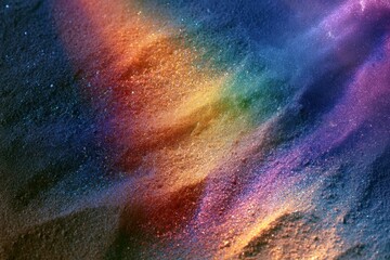 Fototapeta premium Abstract glitter sand texture with colorful light streaks and shimmer