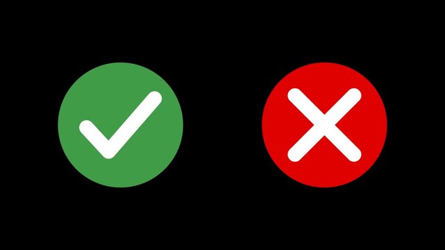 Checkmark and Cross Mark Icons Animation on Transparent Background with Alpha Channel