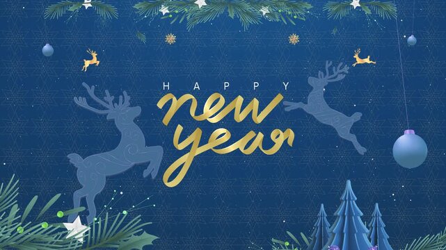 Happy New Year Typography, Christmas Concept Blue Background