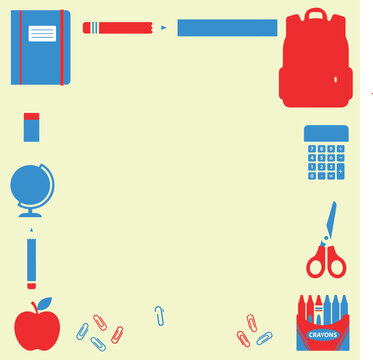 Back to school border frame with educational supplies