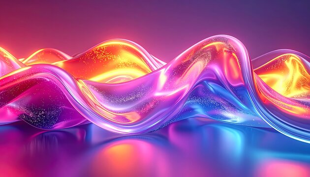 Flowing liquid waves of iridescent neon light