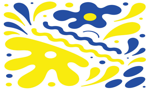 Abstract splash design with vibrant yellow and navy blue water droplets