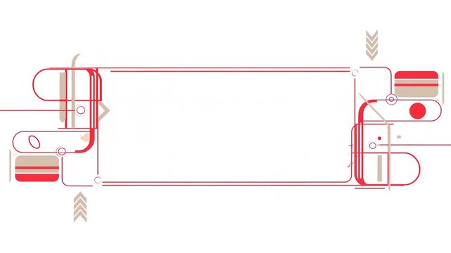 Red and grey abstract geometric shapes forming a graphic frame
