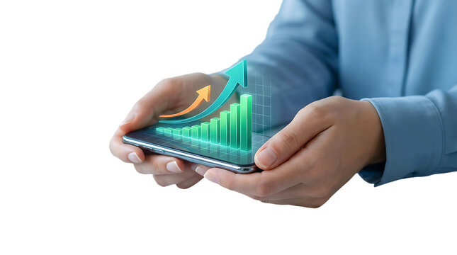 Business growth graph on mobile phone, financial success concept, increasing stats, business analytics
