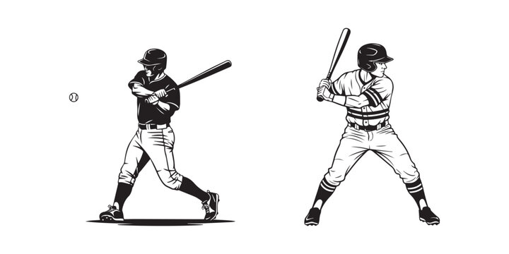 Baseball player batting and swinging in game illustration