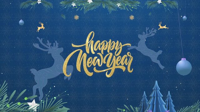 Happy New Year Typography, Christmas Concept Blue Background