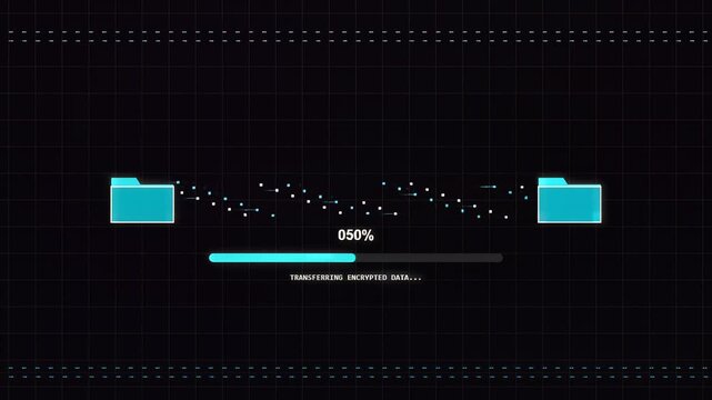 Encrypted Data Transfer Progress on Futuristic HUD Interface