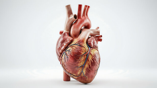 Anatomically correct model of a human heart isolated on a white background