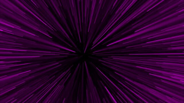 Abstract purple hyper jump star warp speed lines zoom exploding on black background