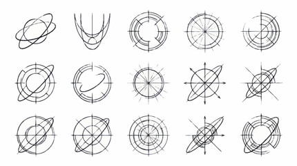 Geometric Line Art Planets and Abstract Shapes Collection. © Untung