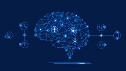 Artificial Intelligence Brain Network A Blue Polygonal Illustration On A Dark Background neural © Bikas