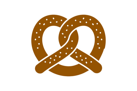 Elegant monocolor vector pretzel with twisted dough details, thick clean lines, minimal icon style, isolated on white background, high-quality SVG illustration