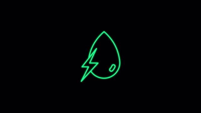 Hydropower glowing neon lineart with alpha channel on transparent background. 4k motion graphic. Renewable Energy Icon Set Animation. Suitable for environment content.