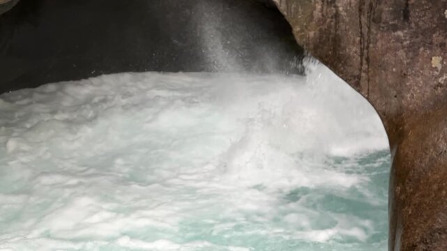 Slow Motion Rushing Water Through a Natural Gorge in the Austrian Alps
