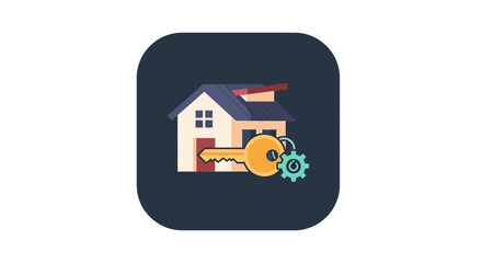 Fototapeta premium House icon with key and gear symbol for real estate concept