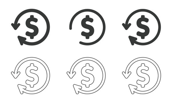 chargeback vector flat icons featuring return money signs, refund arrows, and payment reversal financial transaction concepts.