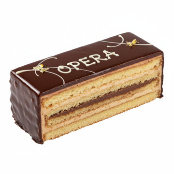 Opera Cake French Pastry on White Background