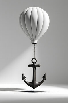 white balloon lifting heavy iron anchor