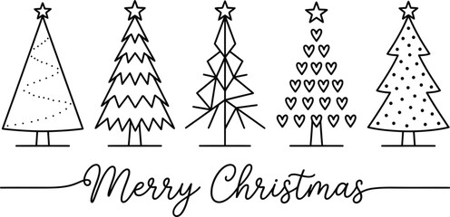 Handdrawn christmas trees with stars and hearts holiday greeting illustration © md