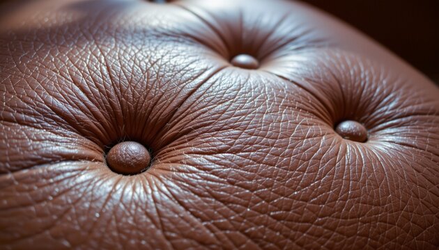 Close-up of plush textured brown leather upholstery with soft fur accents and warm lighting