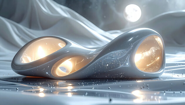 Futuristic Organic Sculpture with Warm Internal Lighting and Smooth Curves