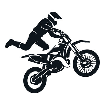 Motorcyclist riding bike performing stunt on dirt track  action sports icon