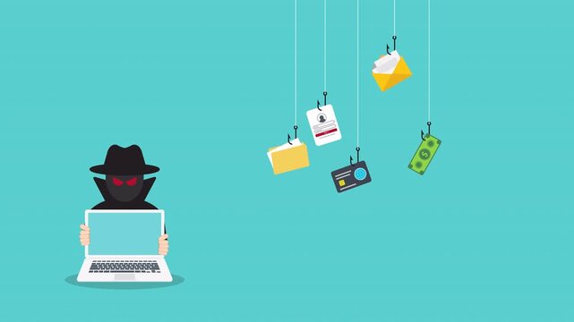 Phishing Attack Concept Showing Hacker Stealing Password Banking Data Email And Financial Information	