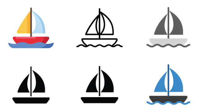 Set of colorful sailboat icons on white background