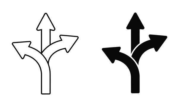 choice vector icons featuring alternate route symbols in line and filled flat designs for decision making interface.