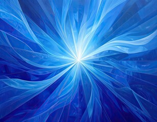 Obraz premium Glowing bright light bursts from center, radiating blue fractal energy